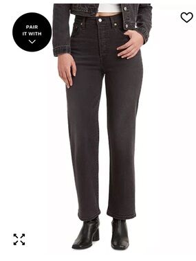 Levi's ribcage high rise straight ankle jeans in washed black size 26